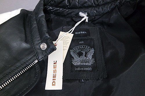$1000 Authentic Rare DIESEL Men's Genuine Leather Black & White Biker Jacket - Picture 11 of 12