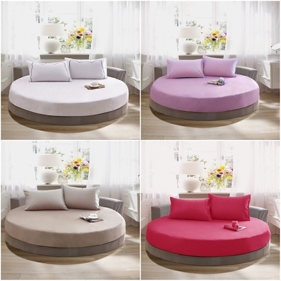 Runde Spannbettlaken aus Baumwolle Bettüberzug Matratzenauflage einfarbig