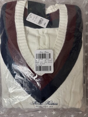 $148 Brooks Brothers Men's Supima Cotton Cable Knit V-Neck Sweater