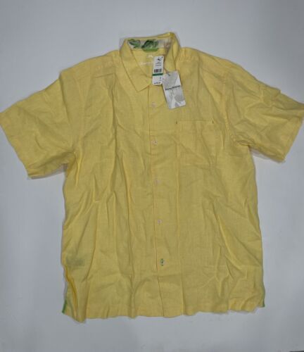 Tommy Bahama Short Sleeve Sea Glass Camp Shirt Large In Yellow Linen - Imagen 1 de 4