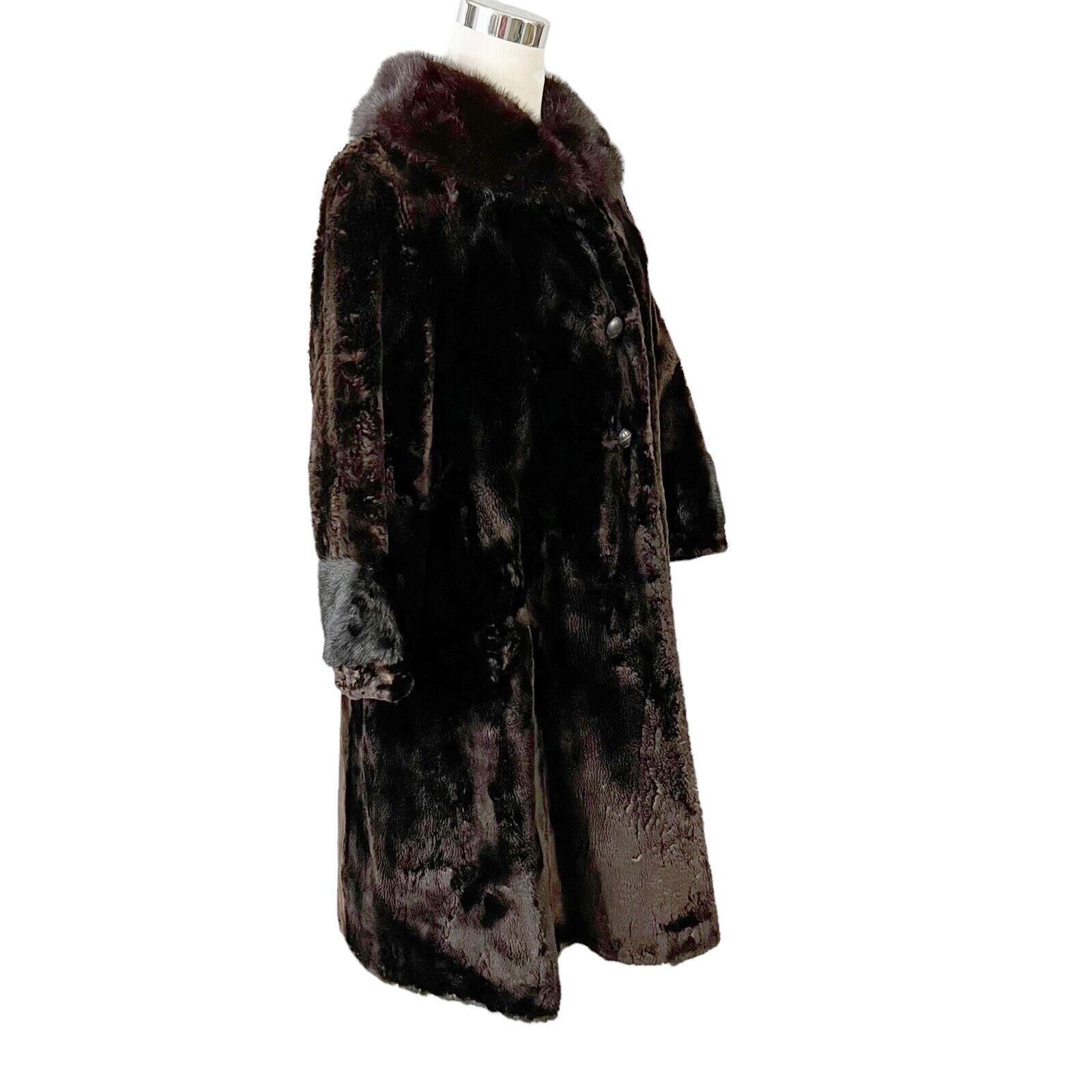 Brown Sheared Beaver Midi Coat with Mink Collar V… - image 1