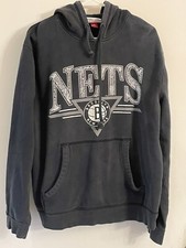 BROOKLYN NETS Hoodie Sweatshirt XL MITCHELL  NESS NBA Logo Black Basketball