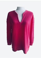 Loft Pink Sweater Womens M Soft Waffle Knit Pullover v neck Top New