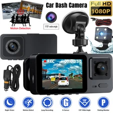 Car Dual Lens Dash Camera Cam HD 1080P Front/Rear/Inside Video Recorder G-Sensor