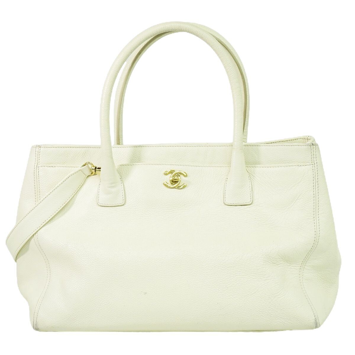 CHANEL Coco Mark Executive 2WAY Tote Shoulder Bag in White Leather