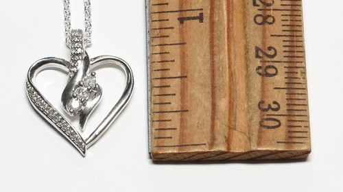 Sterling Silver 1/4ct TW Natural Diamond 18mm Heart Pendant w/18" SS Cable Chain - Picture 9 of 10