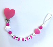 Chaîne de Tétine Sucette Ruban Nuckelkette Beißkette Avec Noms Rose Blanc