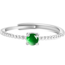 Certified S925 silver inlaid natural A-grade Burma jadeite Icy Green ring 3.8MM