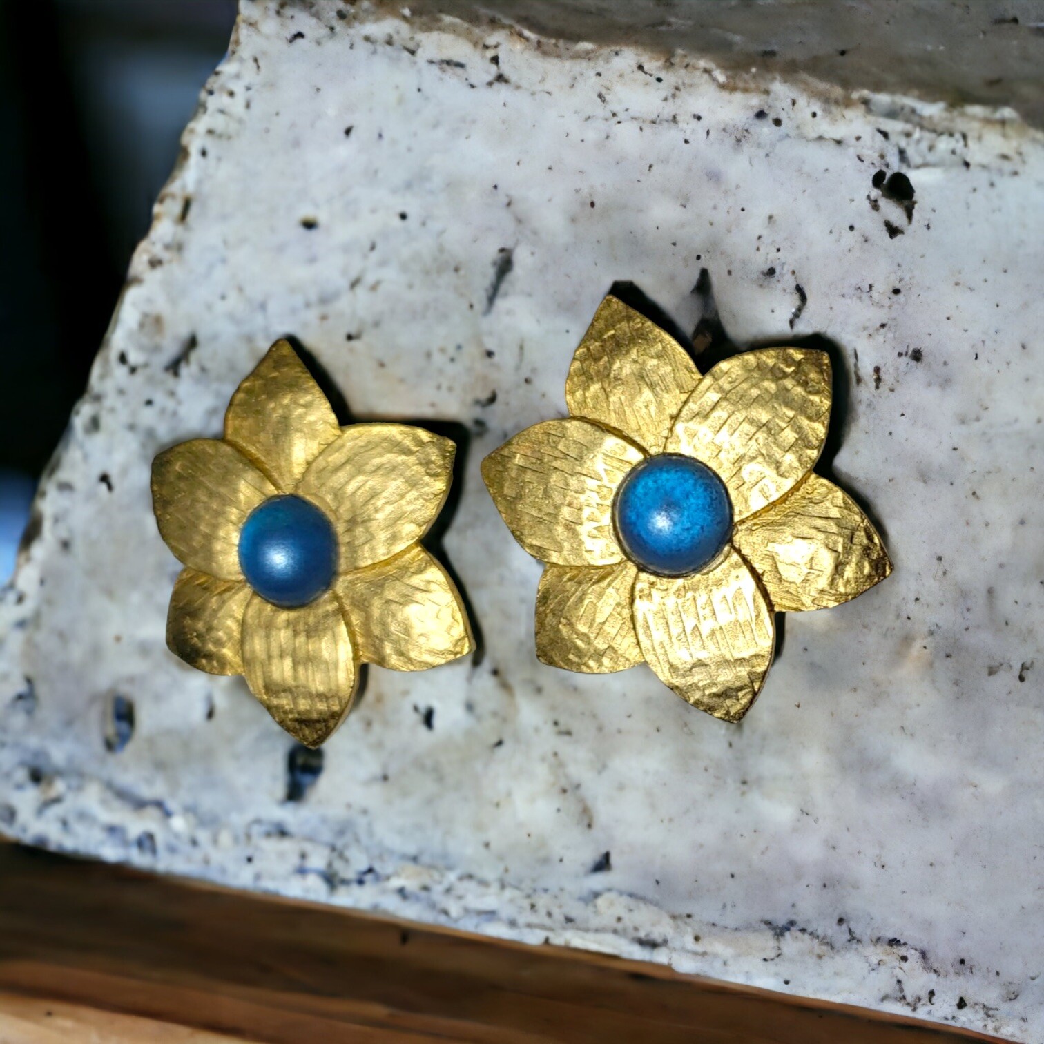 Earrings, Vintage Textured Gold Tone Flower Clip On Earrings eBay