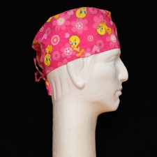 Flowery Tweety Bird on Pink theme Scrub Hat