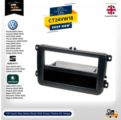 CT24VW18 Car Stereo Single Din Fitting Fascia Matt Black for Seat, Skoda and VW