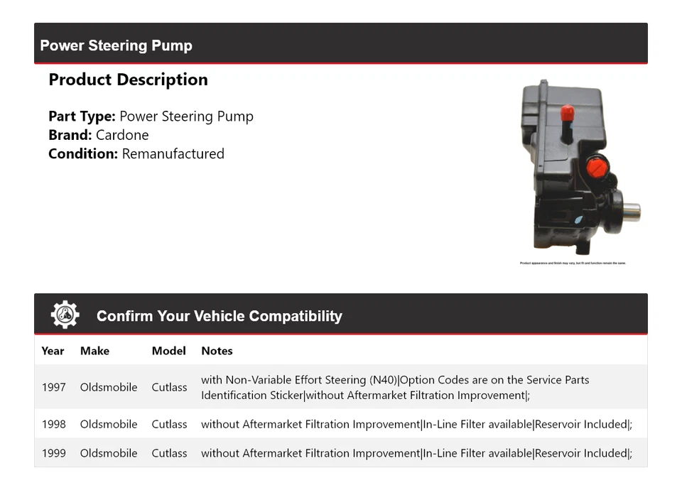Bomba de dirección asistida Oldsmobile Cutlass 1997-1999 Cardone 1998 Foto 2 de 4