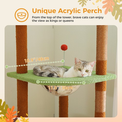 Cat Tree Tower Scratching Post Floor to Ceiling Height Adjustable Cat Condo Bed - Picture 10 of 48