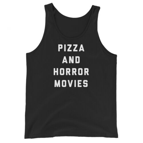 PIZZA HORROR MOVIES Tank Top 80s 90s horrorcon convention cute punk metal XS-XL - Afbeelding 1 van 7