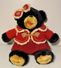 DAN DEE Snowflake Teddy Bear 2006 Black Plush Bear 14 Red Corduroy Dress Vtg
