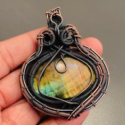 Labradorite Gemstone Copper Wire Wrapped Handmade Pendant - Main Image