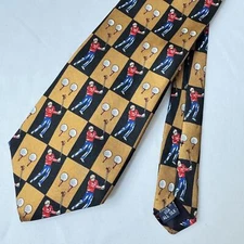 Vintage Golf-Themed Silk Tie - Made in USA Mark Matheu Collection