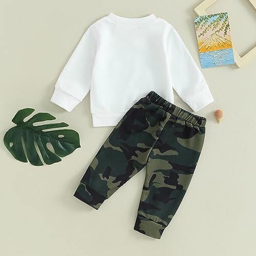 Toddler Baby Boy Clothes Camo Pant Set Long Sleeve 3-6 Months Buddy White - Picture 2 of 8
