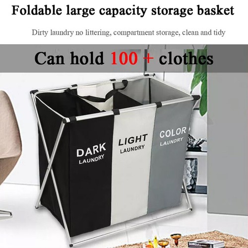 3 Sections Hamper Sorter Dark Light Folding Laundry Washing Basket Bag Holder AU - Picture 10 of 12