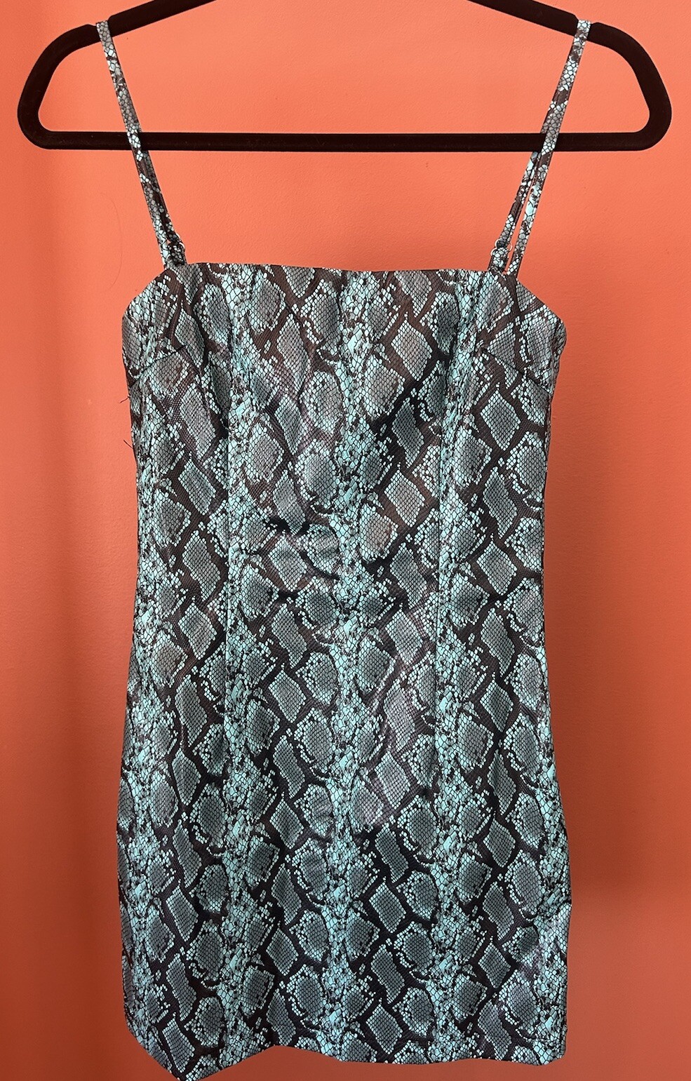 Tiger Mist Women’s Faux Leather Snake Skin Blue Mini Dress Size XS