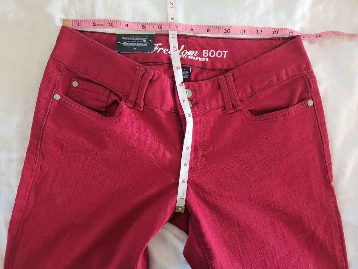ザ・フロント　トミー・ファンダーバーグ NWT Tommy Hilfiger Freedom Boot Cherry Red Denim Flare
