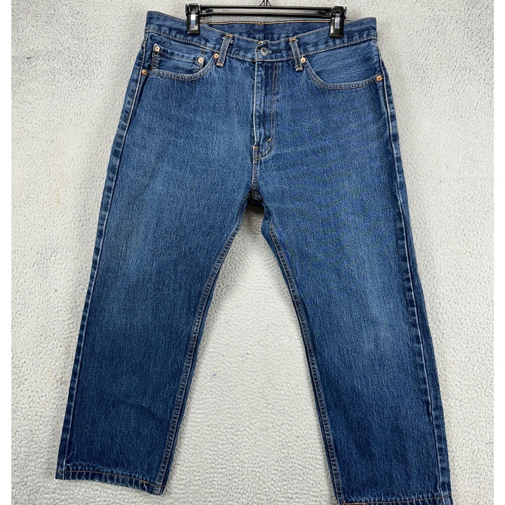 Levis 505 Straight Jeans Mens 36X29 Blue Distressed Red Tab 5