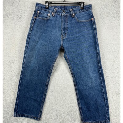 Levis 505 Straight Jeans Mens 36X29 Blue Distressed Red Tab 5 Pocket Denim Pants