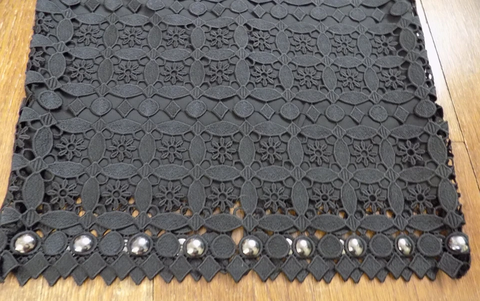 NANETTE LEPORE NYC Negro Floral Encaje Falda Lápiz Dobladillo Tachonado Elegante talla 2 Nuevo sin Etiquetas Foto 3 de 4