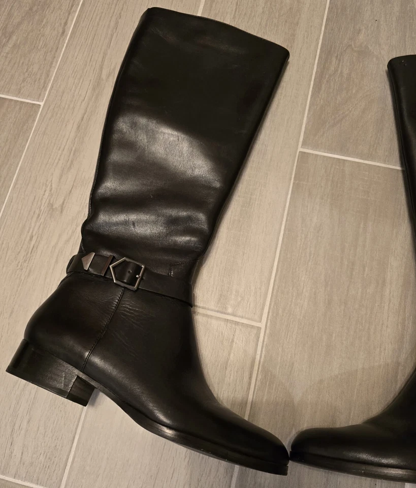 Via Spiga Botas Hasta la Rodilla Cuero Negro Zapatos de Montar Altos Para Mujer Talla 7.5 M Cremallera Foto 4 de 4