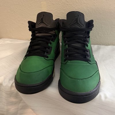 Jordan Air Jordan 5 Mid Top Leather Lace Up Men s Sneaker Green/Black/Yellow