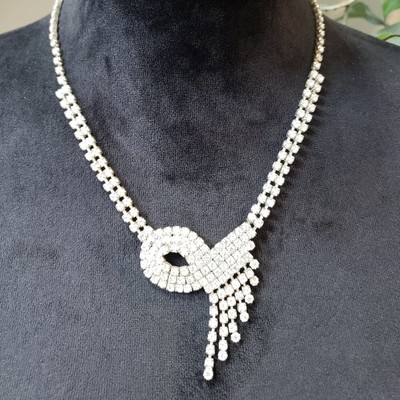 Womens Silver Tone White Rhinestone Cascade Necklace Jewelry with Lobster Clasp