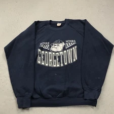 VINTAGE Georgetown Hoyas Sweatshirt Mens XL Blue Crewneck NCAA Logo USA 90s