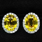 Honey Yellow Sapphire Oval 5.75Ct 925 Sterling Silver White Gold Halo Earrings