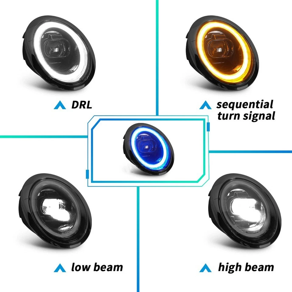 Faro LED negro lámpara giratoria Plug&Play para 2002-2007 MINI Cooper R50 R52 R53 Foto 3 de 4