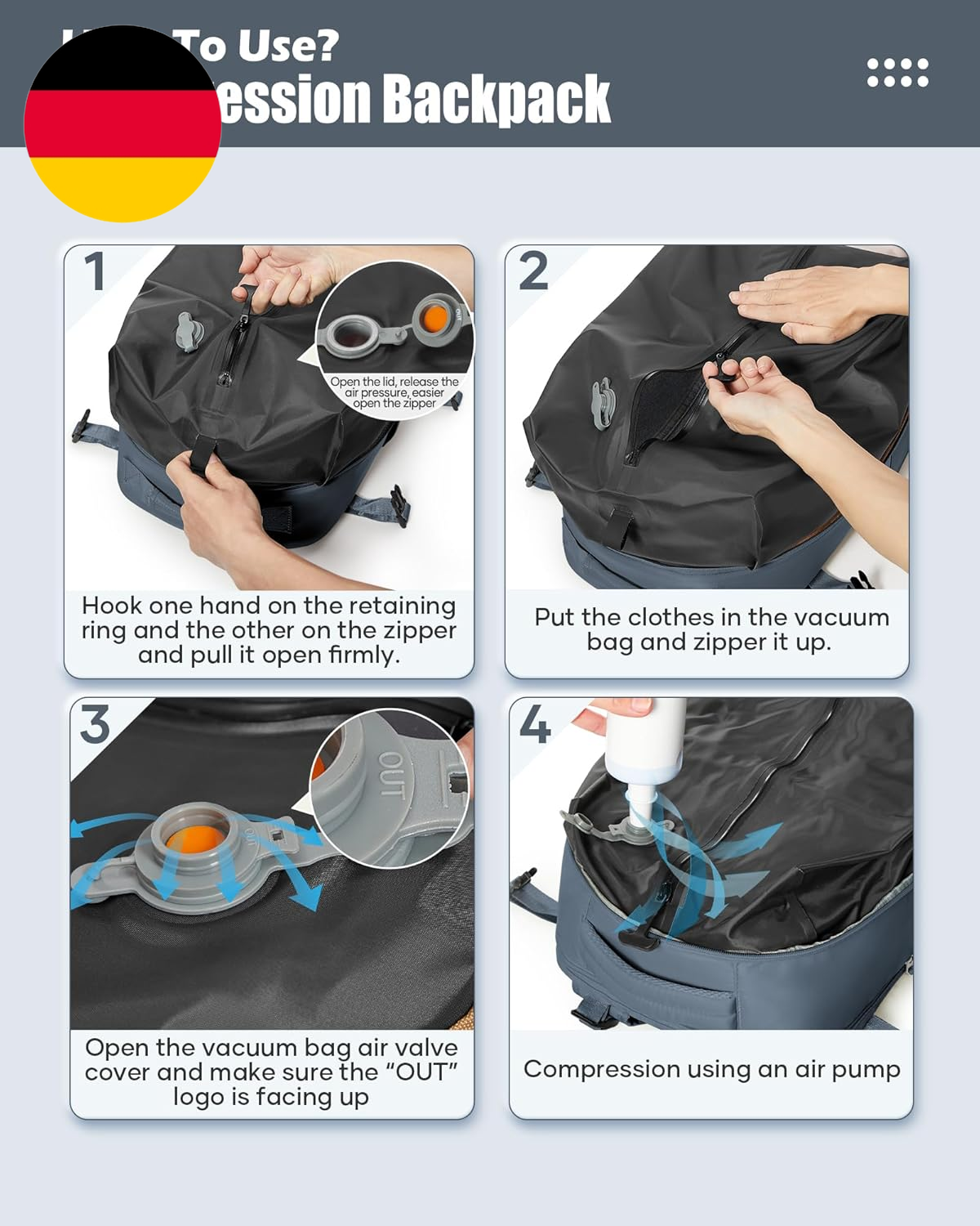 Rucksack Handgepäck Vakuum Suradar Vakuum Rucksack Produktbild-Vorschau 2