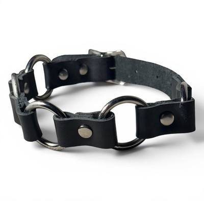 Handmade Genuine Leather Ring Choker Necklace 18'' Metal Studs Goth Alt Punk