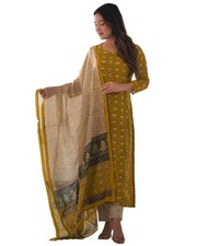 GoSriKi Women's Chanderi Cotton Straight Printed Kurta with Pant  Dupatta