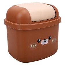 Cartoon Desktop Trash Can Mini Flip Top Waste Bin Cute Bear PP Plastic Small NEW