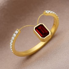 Elegant Natural Garnet  Diamond Ring 14K Gold   January Birthstone  1047