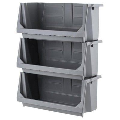 IRIS USA Open Front Storage Bins, Heavy Duty Stackable Bins, 3 Pack (Open Box)