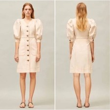 Tory Burch 2 Cream Cotton Puff Sleeved Denim Button Dress