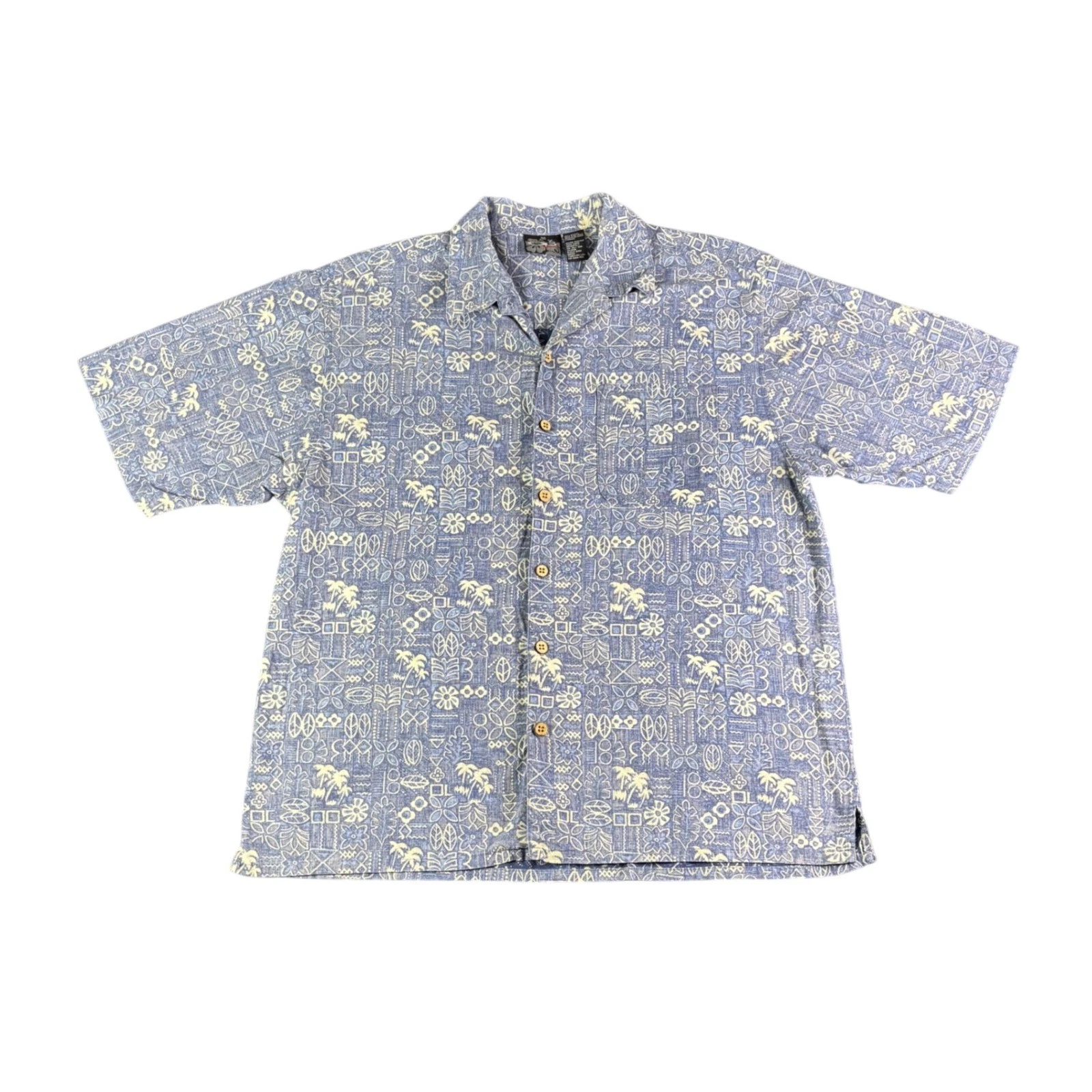 OP Mens Aloha Hawaiian Shirt Blue Palm Tree Print Short Sleeve Button Up L
Opens in a new window or