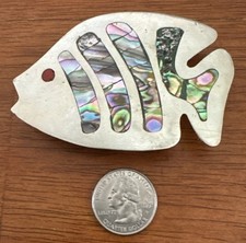 Vintage Fish Alpaca Abalone Inlay Belt Buckle Mexico Women