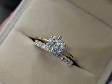 2.00 CT Round Cut Real Moissanite Wedding Bridal Ring Set 14k Yellow Gold Plated