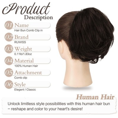 Human Hair Bun Ponytail Extension Short Drawstring Clip  display picture 3