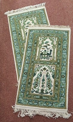 Vintage Grün & Weiß Orientalische Gebetsteppich Türkisch Kamel Klein Teppich 100cm x 50cm