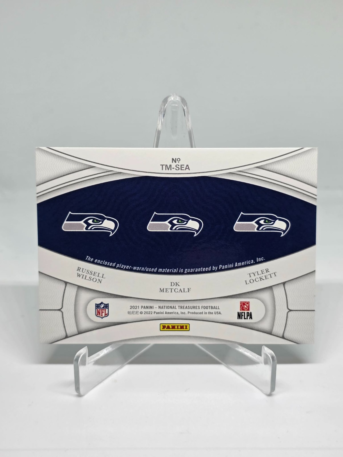 Metcalf/Wilson/Lockett 2021 Panini National Treasures Game-Worn Patch /99 #TMSEA view 2