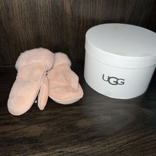 UGG Australia Infant Girls Pink Shearlink And Suede Mittens, NWT 95 Mitts LUX