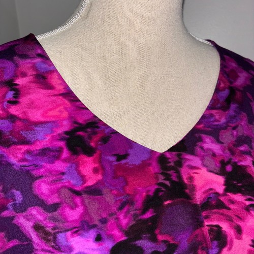 Maglia liquida Susan Graver rosa viola maglia elasticizzata a strati manica 3/4 taglia XL - Foto 2 di 8