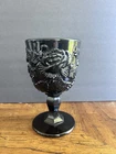 Vintage Black Ebony Glass Water Goblet 6.5" Wild Rose LG Wright Fenton Style